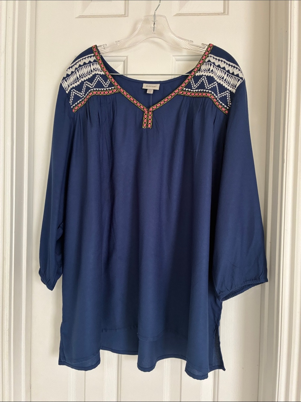 Avenue Navy Tunic with Pink & White Embroidery